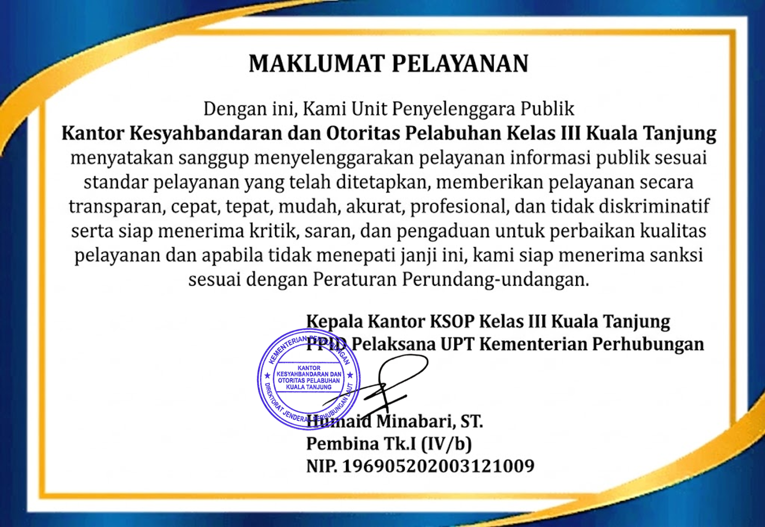 MAKLUMAT PELAYANAN KANTOR KSOP KUALA TANJUNG